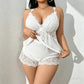 🥳2026 HOT SALE🥳💞 Meer dan 50K+ verkocht! 👗🌸 50% KORTING!  Camisole & shorts pyjama set met kanten afwerking – zachte satijnachtige stof, verstelbare bandjes & V-hals.