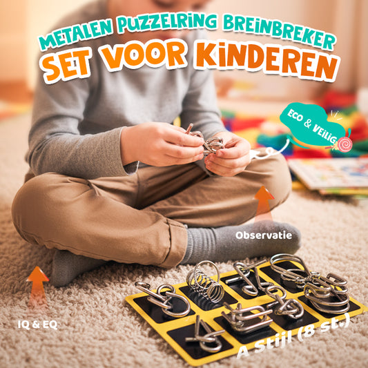 Achtdelige metalen puzzelring blauwe versie, mentale uitdagingen（Het beste cadeau voor een kind🎁🎁）