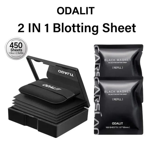 ⏰LAATSTE DAG - KOOP 1, KRIJG 1 GRATIS!!💝Zwarte magneet olieverwijderende setting sheet met poeder voor meer controle over de olie en een frisse look. 2-in-1 matterende sheet.