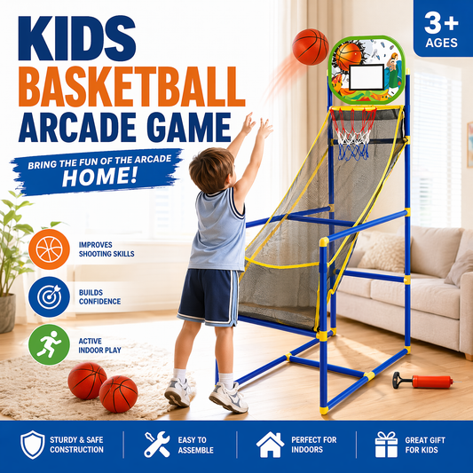 🥳2026 HOT SALE🥳💞50K+ VERKOCHT!🏀🎯 50% KORTING!  Indoor basketbalspel voor kinderen – automatische balterugvoer, stevig & veilig. Inclusief 4 ballen + pomp. Snel opgezet, eindeloos speelplezier! 🧒💨