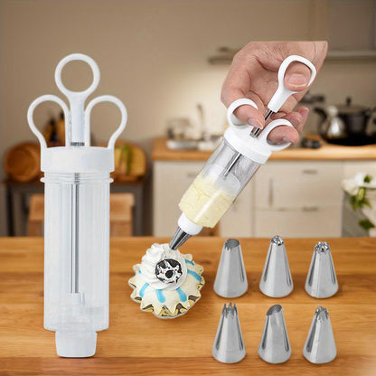 🎂🛒 -50% ! 🍰 Roestvrijstalen taartdecoratiepistool‑set – Complete set met 18 spuitmonden – Voor decoratie van zowel binnen‑ als buitenkant.