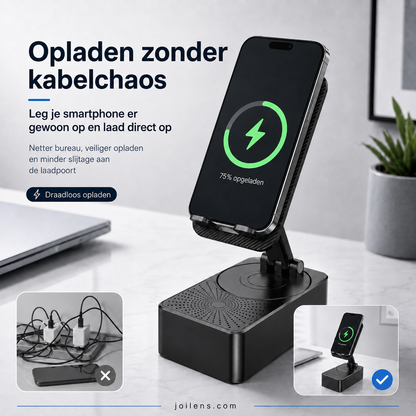 Cadeaukeuze - 3 in 1 - Draadloze Bluetooth-speaker, oplaadstation, telefoonhouder