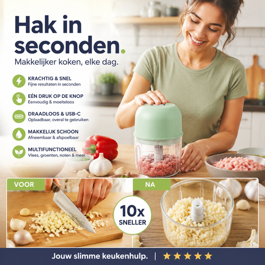 Draadloze efficiënte mini-keukenhakselaar (elektrisch)