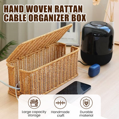 🔥50% korting🔥Handgeweven rotan kabel organizer box met deksel