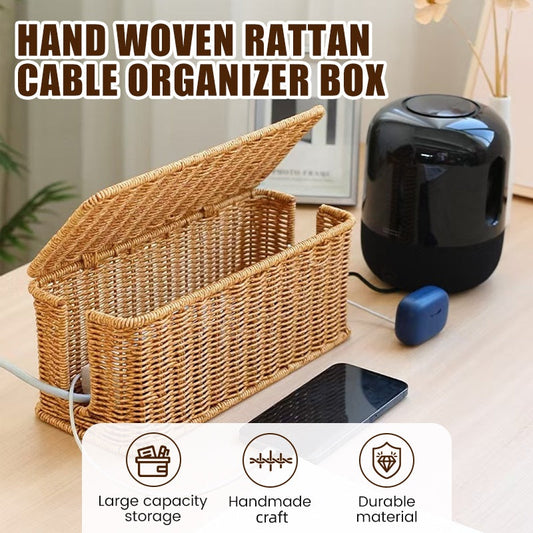 🔥50% korting🔥Handgeweven rotan kabel organizer box met deksel