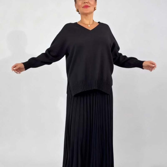 💕Dames V-hals gebreide top en plooirok set