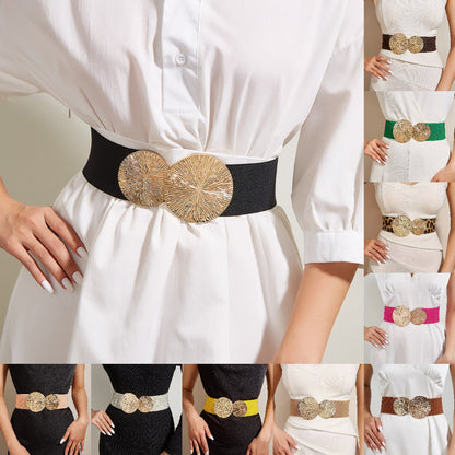 Dames vintage elastische riem met gouden gesp