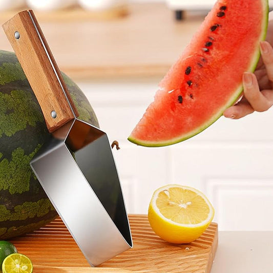 Driehoekige fruitsnijder van roestvrij staal met houten handvat voor in de keuken