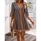 💥【LIMITED TIME 50% OFF】🔥 Boho V-hals Jurk | Geometrische Print | Kanten Klokmouwen | Geschulpte Kanten Zoom | Ademend & Huidvriendelijk | S-2XL