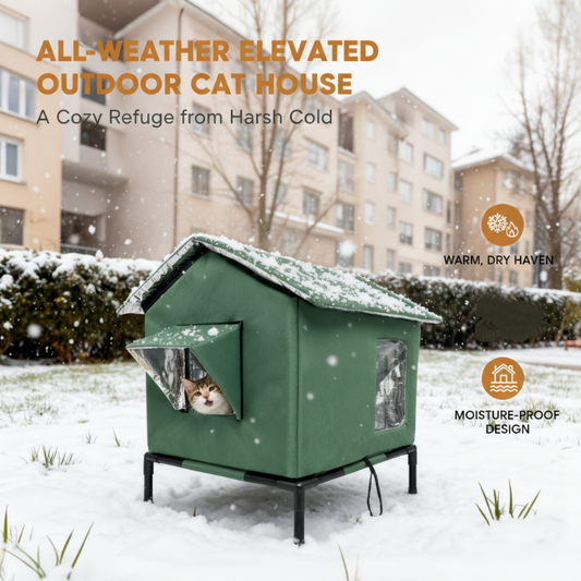 🐈 57% KORTING – Verhoogd Kattenhuis voor Buiten | Waterdicht, Geïsoleerd & Beschermd tegen Weer en Wind 🌧️✨
