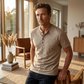 Casual slim fit T-shirt voor heren met knoopsluiting