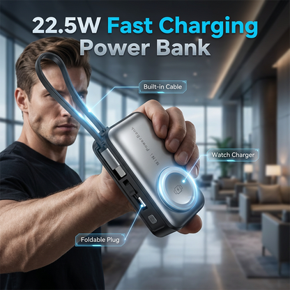 📱 3-in-1 Universele Powerbank | Magnetisch Ontwerp | Ingebouwde Kabels | Draadloos Opladen | Ultra Compact | 5000mAh🌞