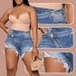 🔥【Aanbieding】🔥👖Hoge Taille Denim Short Dames | Met Diagonale Knopen | 5 Zakken✨