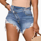 🔥【Aanbieding】🔥👖Hoge Taille Denim Short Dames | Met Diagonale Knopen | 5 Zakken✨