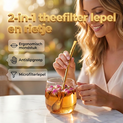 2-in-1 theefilter lepel en rietje