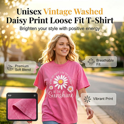 Unisex vintage T-shirt met madeliefjesprint en losse pasvorm