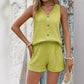 💥【LIMITED TIME 50% OFF】🔥 Gerimpelde V-hals Top + Korte Broek Set | Ademende Gekreukelde Stof | Imitatiehouten Knopen | Elastische Taille Short | 8 Kleuren S-XXL