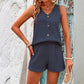 💥【LIMITED TIME 50% OFF】🔥 Gerimpelde V-hals Top + Korte Broek Set | Ademende Gekreukelde Stof | Imitatiehouten Knopen | Elastische Taille Short | 8 Kleuren S-XXL