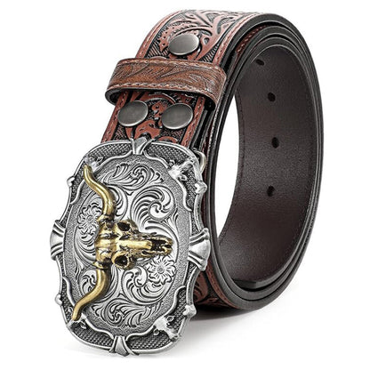 ♉Retro leren riem voor heren met stierkopreliëf