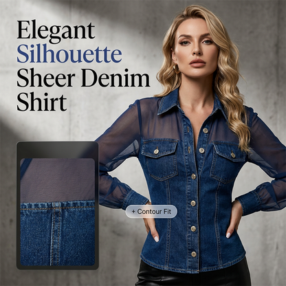 🏆 Bestseller 💙 Denim Top – Chic met Mesh Details