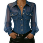 🏆 Bestseller 💙 Denim Top – Chic met Mesh Details