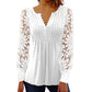 Dames Casual Top met Kanten Lange Mouwen en V-hals