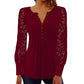 Dames Casual Top met Kanten Lange Mouwen en V-hals