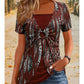 Dames Retro Top met Vierkante Hals, Luipaardprint en Korte Mouwen in 2-in-1 Look