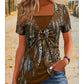 Dames Retro Top met Vierkante Hals, Luipaardprint en Korte Mouwen in 2-in-1 Look