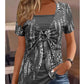 Dames Retro Top met Vierkante Hals, Luipaardprint en Korte Mouwen in 2-in-1 Look