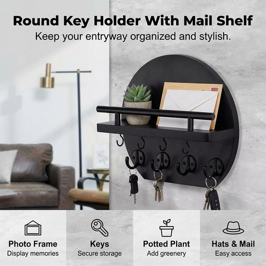 🔑✨ 50% KORTING | Wandsleutelhouder Hout & Metaal – 4 Dubbele Haken – Stijlvol Halorganizer voor Sleutels, Post & Accessoires 🏠