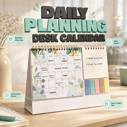 Creatieve bureaukalender voor 2027 met plakbriefjes