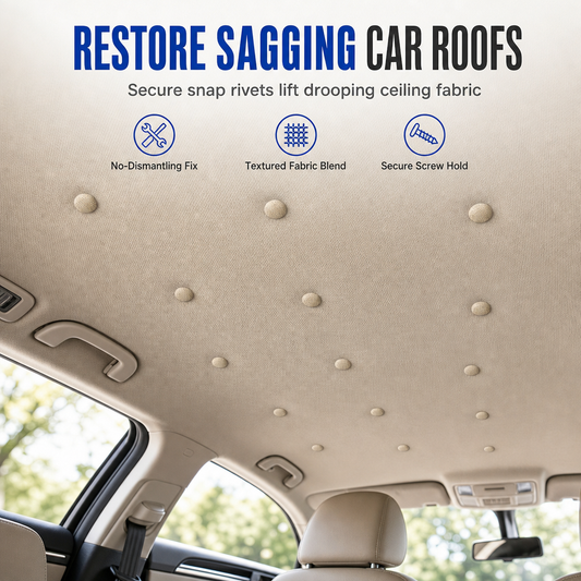 ⏳Tijdelijke aanbieding⏰Reparatieset voor de hemelbekleding van de auto, voor het herstellen van doorhangende dakbekleding; drukknopen en bevestigingsklinknagels voor het interieurplafond van de auto, inclusief montagegereedsch