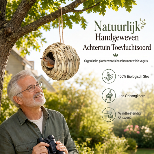 🐦Handgevlochten bolvormig vogelnest van stro met ronde opening voor buitendecoratie in tuin en op erf