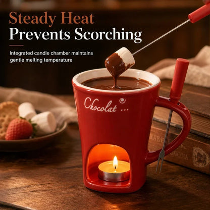 🍪Hete Aanbieding 50% KORTING☕Keramische Fondue Mok voor Chocolade en Kaas met Vork