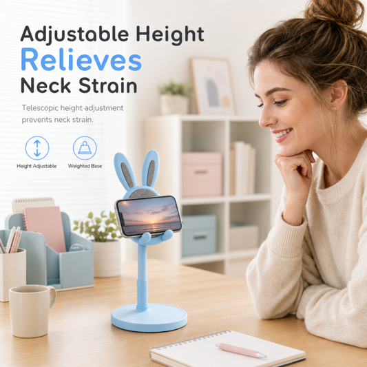 ⏳ Tijdelijke aanbieding⏳ Telefoonstandaard met konijnendesign Verstelbare hoogte van 22,7 tot 31,7 cm Ronde voet en siliconen pads in 4 kleuren