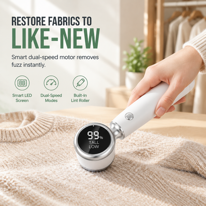 🔥FLASH SALE🔥 Oplaadbare Pluisverwijderaar – Slim LED-Display, 2 Snelheden – Gehard Stalen Gaas, Sterk Zuigsysteem – 800mAh, Type-C – Wit of Groen! 🧶✨
