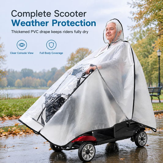 🌧️🛵 Waterdichte Regenhoes voor Scootmobiel – Extra Lange Bescherming met Transparant Dashboardvenster