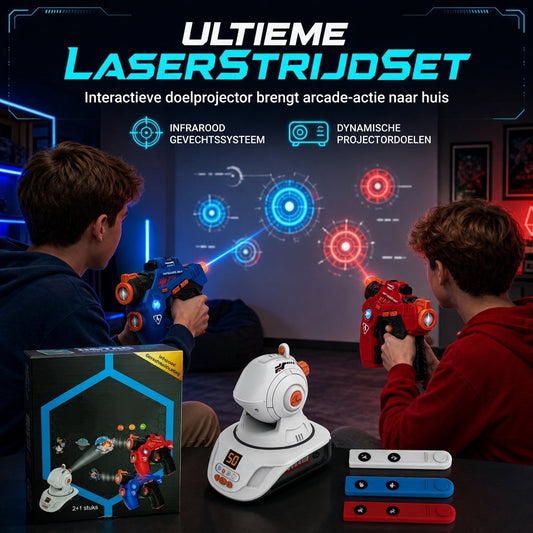 ⏳ Tijdelijke aanbieding⏳ 👾✨ Alsof je in een laserarena staat! 2 mini-pistolen, 1 projector met geluid en licht – voor spannende teamgevechten in huis.